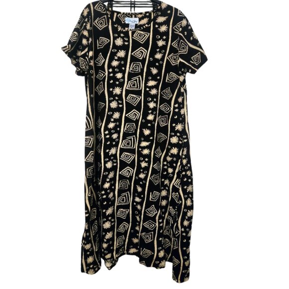 Coral Bay Dresses & Skirts - Coral Bay black and tan tribal pattern cotton S/S midi dress Size XL NWOT